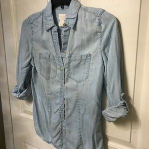 Chico's Denim White Wash Button Down Shirt